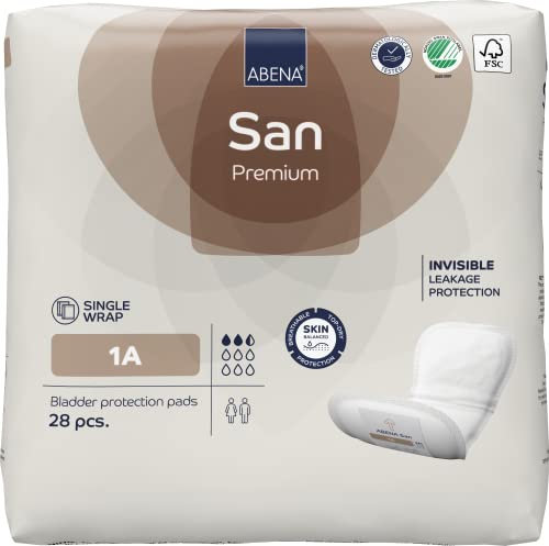 ABENA San Premium Mens & Womens Incontinence Pads, Breathable & Comfortable, Fast Absorption, Discreet & Effective Shaped Incontinence Pads for Men/Women- Premium 1A, 200ml Absorbency, 28PK, White