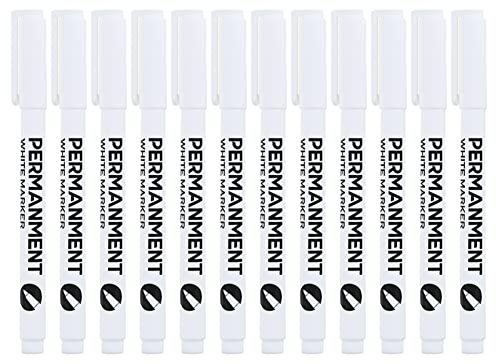 Asudaro Weiße Marker Stifte, 12ST Acrylstifte Marker Stifte Weiße Gelstifte Markierungsstifte Wasserdichte Reifenmarker für Kiesel, Glas, Metall, Reifen, Holz, Textil, Papier,1,0 mm Spitze Weiss