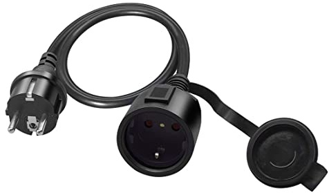 RIIEYOCA Shucko Verlängerungskabel,Schuko Europa Stecker auf Buchse Verlängerungskabel, 16A 250V, 2-poliges Schutzkontaktstecker-Netzkabel mit Schutzkappe für PDU USV, Schwarz