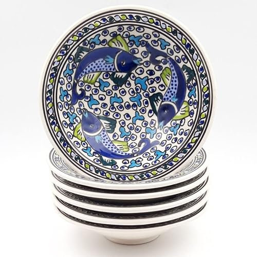 Juego de 6 platos de cuscús Tebsi Peces Azules - D 23 cm