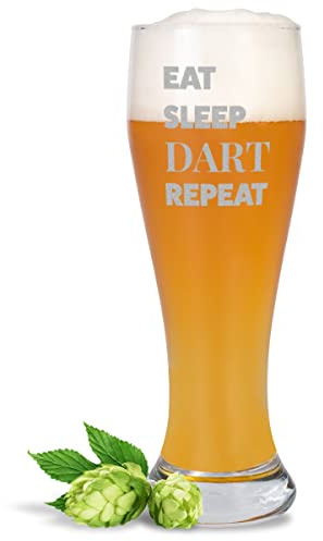 JUNIWORDS Weizenbierglas mit Gravur, Eat sleep DART repeat, Bierglas (1009404)