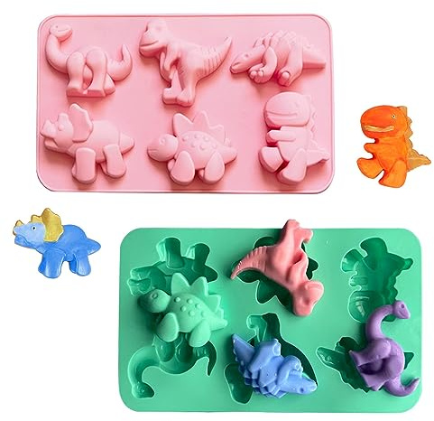 Dtoterul Dino Kuchenform 2 Stück Silikon Backform Dinosaurier 3D Silikonform Backen Schokoladenform Silikon Dinosaurier Mini Muffinförmchen für Gelee Kuchen Eiswürfel