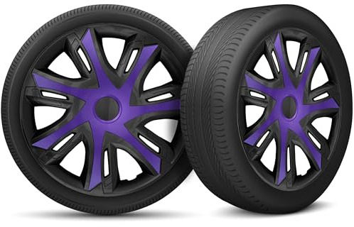 Radkappen 14 Zoll Radzierblenden 4er Set passend für alle Stahlfelgen - Einstellbarer Sicherungsring - Schwarz Violett