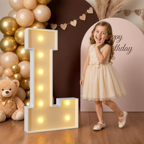 Mixifox 90cm Gelb Leuchtbuchstaben, Gigantische Leuchtende Buchstaben L | Deko Geburtstag, Hochzeitstag, Hochzeit Verlobungsdekoration, Geburtstagsfeier 19 Pcs Accessory Set