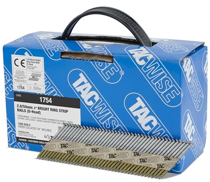 Tacwise 1754 Clous de Charpente Brillants 2,8/50 mm, Tête en «D», Tige Annulaire, Inclinée à 34°, Assemblé en Papier, Lot de 1600