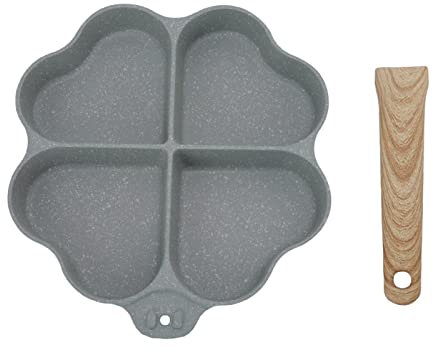 Poêle à œufs Antiadhésive en Forme de Cœur, 4 Tasses, Poêle à Crêpes Chauffante Uniforme avec Poignée, Poêle Multi-œufs pour Cuisine et Camping(Vert)