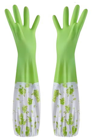 JYJLLM Green Velvet Cleaning Gloves - Long, Medium and Large Sizes for Washing Up