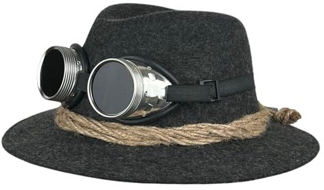 Mauerer Gletscherhut mit Brille Wollfilzhut in Anthrazit für Herren/Damen, Trachtenhut mit Kordel und abnehmbarer Brille (DE/NL/SE/PL, Numerisch, 55, Anthrazit)