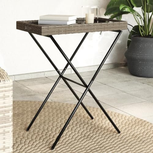 CFODOJ Dieser Artikel: Klappbarer Tabletttisch, grau, 65 x 40 x 75 cm, Poly-Rattan, schön