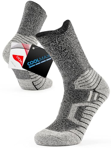 TRENDOUX Calcetines Hombre, Calcetines Deporte 43-46, Calcetines Compresión Transpirables Antiampollas Soporte del arco, Calcetines Deportivos Acolchados para Running, Trekking, Ciclismo - Gris