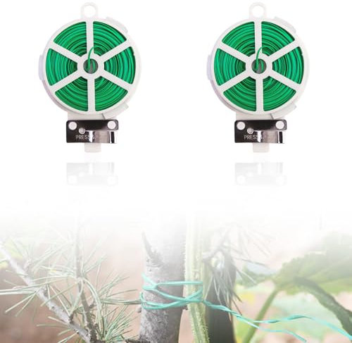 WJUAN 2 Pezzi 400 Metri Filo per Legame Giardino, Filo Legatura in Plastica Rivestito Metallo, Fascette Giardino Verdi, Viene Fornito Forbici, Antiossidazione, Filo Giardinaggio, Adatto Rami (Verde)