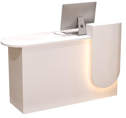 Moderner Empfangstresen-Schreibtisch mit LED-Licht für den Einzelhandel, Kasse, Weiß, 100 x 50 cm, ideal für Lebensmittelgeschäfte, Hotels und Schönheitssalons