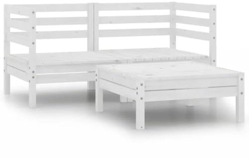 CFODOJ Gartenmöbel-Set, 3-teilig, massives Kiefernholz, Weiß
