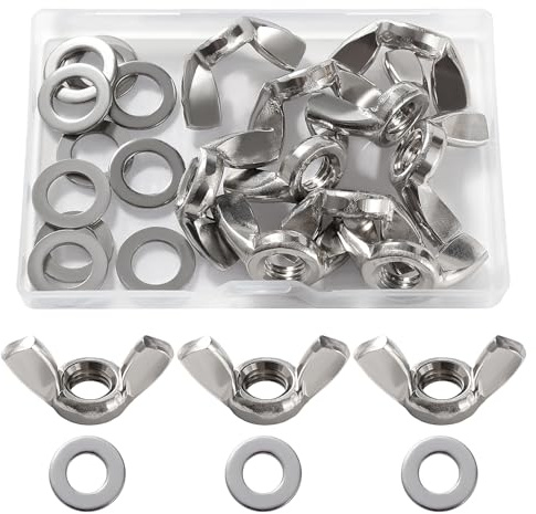 Lyeteung 10 Stücke M10 Flügelmutter, Edelstahl Wing Nut, Metrische Flügelmutter, mit 10 Stücke Unterlegscheiben, für Heimwerker DIY Tools, Elektronische Geräte Hardware