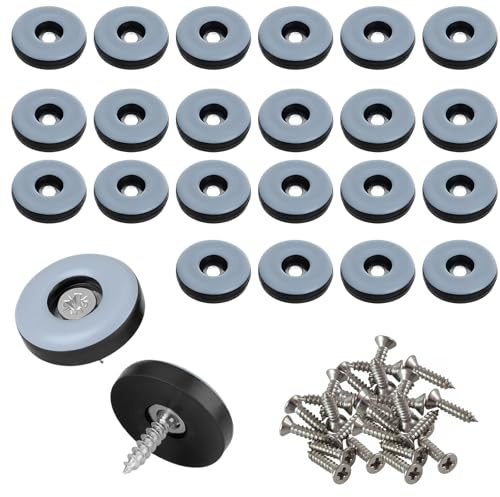 24 st Teflon-skjutreglage för skruvning Ø 22 mm möbelslider (runda, svart) med 24 PTFE-skruvar i rostfritt stål för effektivt skydd av dina möbler, stolar, golv
