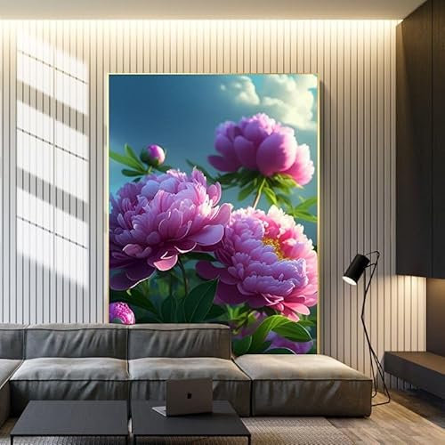 Landschaft Malen Nach Zahlen Erwachsene Bastelset, Paint by Numbers Blume Malen Nach Zahlen Anfänger, DIY Ölgemälde Leinwand Set mit 3 Set Pinsels und Farbe, Zimmer Deko 60x80 cm, Geschenk für Frauen