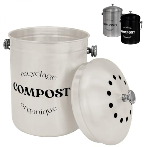 Linxor - Composteur, bac, Poubelle à Compost de Cuisine 5L Rond en INOX - Plusieurs Coloris