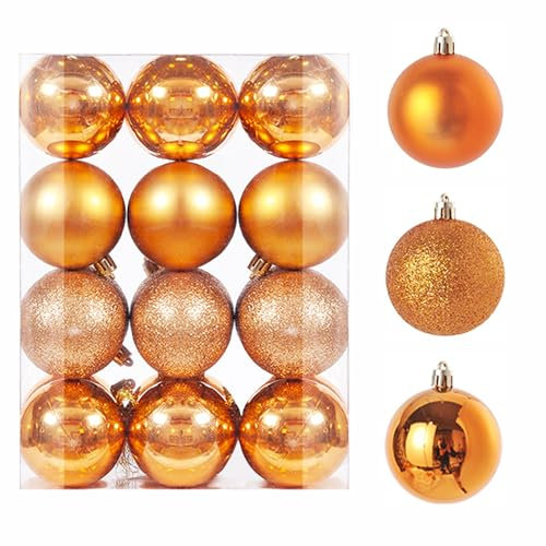 Lot de 24 Boules de Noël Décoratives pour Décorations de Noël - 3 cm - Incassables Boules de Noël - avec nœud à Suspendre - pour Noël et Décoration de Fête - Orange