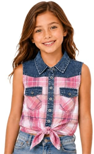 Bienzoe Western Plaid Girls Shirt: Sleeveless Button Down | For girls who love cowgirl style, rodeo days, country concerts, summer comfort, family photos, horse shows, outdoor fun