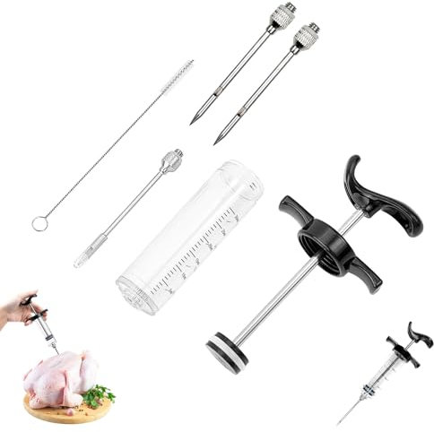 30ml Jeringa de Cocina Inyector de Carne con 3 Agujas de Acero Inoxidable Inyector de Condimento para Cocinar en Casa y Hacer Barbacoas