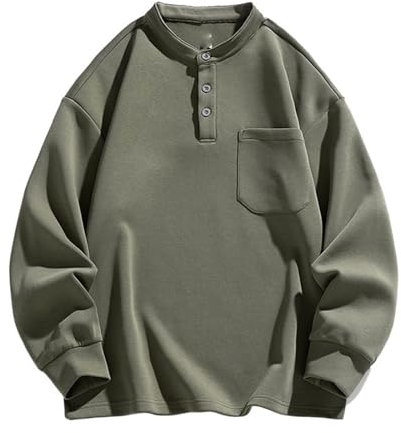 Seiizaa Camiseta de Manga Larga para Hombre Camisa Suelta Primavera y Otoño Ropa Superior Sudadera-green01-M