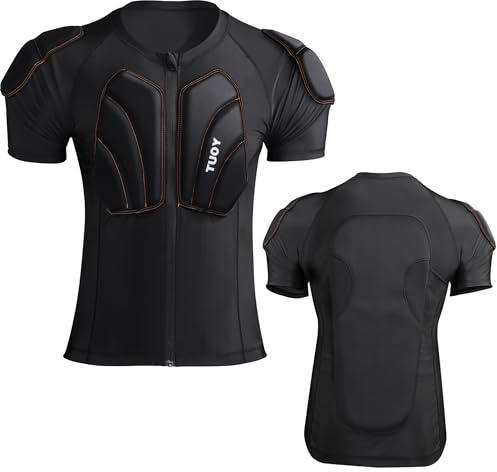 Dialudon Men's Snowboard Protective Padded Shirt for Back Spine Shoulder Chest Protector Ski Compression Impact Shirt for Ice Skating Skateboard
