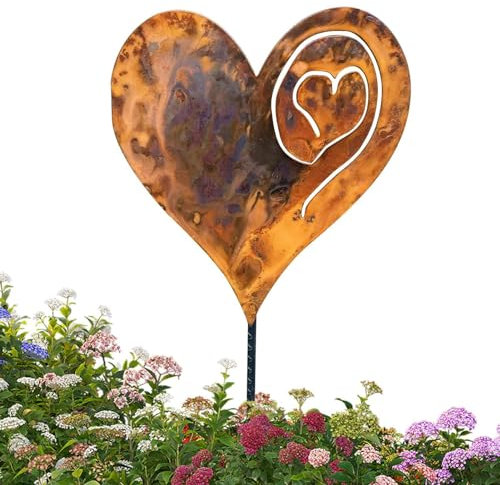 Opilroyn Garden Decor for Outside,Rusty Heart Outdoor Garden Decor Arden Metal Art | Multipurpose Novelty Decorative Yard Ornaments Decorative Plant Stakes for Gardens Courtyards