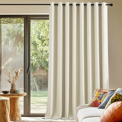 PONY DANCE Verdunkelungsvorhang Raumtrenner Hellbeige Thermovorhang | für Wohnzimmer Große Fenster, 1 Stück H260 x B300 cm, UV-Schutz, Ösenschal, Hitzeshcutz, Gardinen Blickdicht, Blackout