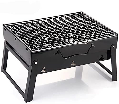 Barbecue portatile pieghevole in acciaio inox a carbonella, per campeggio, picnic e cucina all'aperto, di piccole dimensioni (35 x 27 x 20 cm)