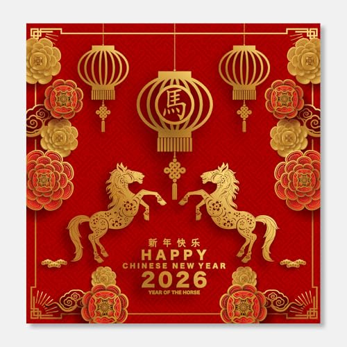 Papa Prints Happy Chinese New Year Card (145 x 150 mm) Lunar New Year Card Year of the Horse with Envelope