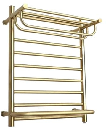 Toallero Radiador radiador toallero, Calentador de Toallas eléctrico Resistente al Agua IP56 de Acero Inoxidable 304 montado en la Pared con Estante Dorado for baño(with Plug)
