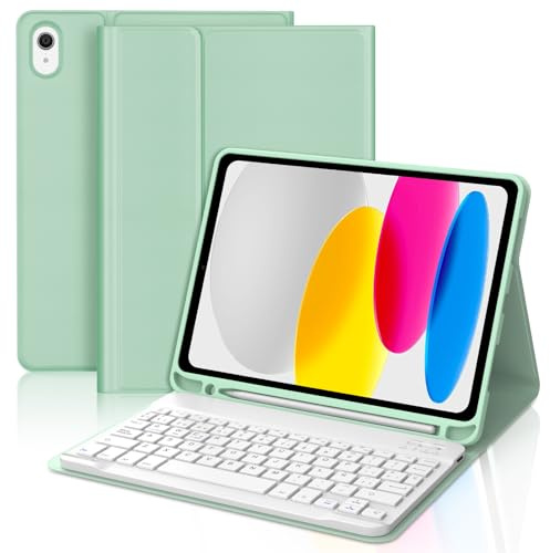 FOGARI Teclado para iPad 11 Generación A16 2025/10 Generación 2025/2022 | Funda para iPad 11/10 Generación con Teclado, Español Ñ Teclado Bluetooth Magnético Desmontable, Verde Claro