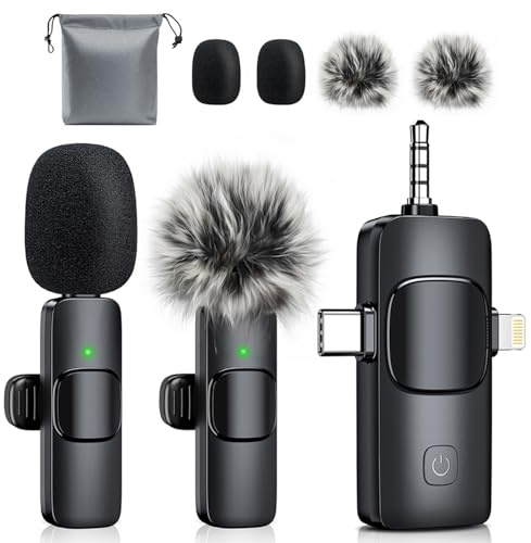 MENERESAS Mini micrófono 3 en 1 para iPhone: micrófonos Lavalier inalámbricos para dispositivos iOS/Android/cámara, micrófono de solapa con reducción de ruido, micrófono de clip para grabación de