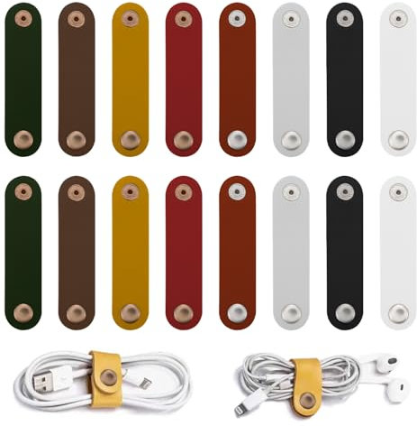 SYEYCW 16 Pezzi Organizer Cavi, Organizzatore di Cavi in Pelle PU, Fascette per Cavi Riutilizzabili, Ordinatore di Cavi di Caricabatterie Portatile, per Evitare Che i Cavi e i Fili Usb Si Aggroviglino