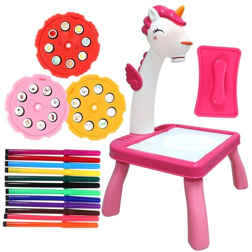 Toyvian Junge Mädchen Einhorn Projektor Malset Zeichenbrett Mit Nachleuchtendem Projektionstisch Wiederverwendbarer Malplatte Fördert Kreativität Und Frühe Bildung Für Mädchen Und Jungen