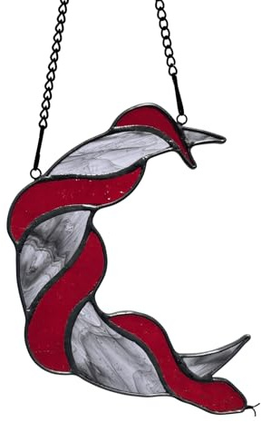 Lcensp Stained Glass Red Snake on Moon Decor Window Hangings Ornament, Gothic Snake Suncatcher Halloween Decorations, Handmade Stained Glass Gifts Sun Catchers Indoor Window Home Decor.