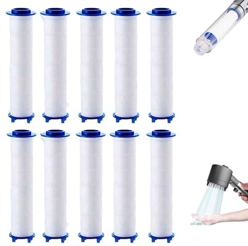 10 filtri per soffioni doccia con gocce di ioni, cartuccia filtro in cotone PP, cartuccia di ricambio per filtro doccia, adatta per soffioni doccia (8.5cm)