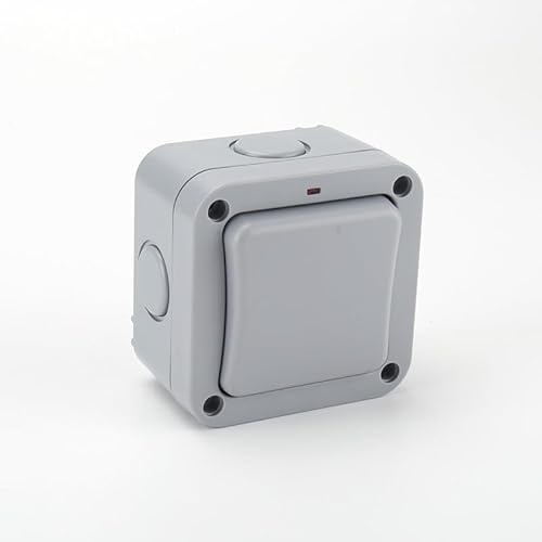 Interruptor Universal Resistente A La Intemperie, Interruptor De Luz 20 A Ip66, Resistente Al Agua, Interruptor Con Independiente Y Luz De Control, Gris Para Exterior