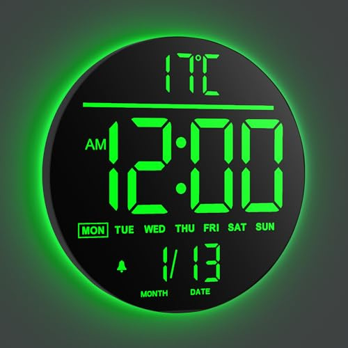 Maxstar Große Digitale Wanduhr mit Fernbedienung, 10-Zoll-Runduhr,8 RGB Farben, Modernes LED Display, Automatische Helligkeit, Sommerzeit, Temperatur, Wecker für Wohnzimmer, Schlafzimmer, Küche Dekor