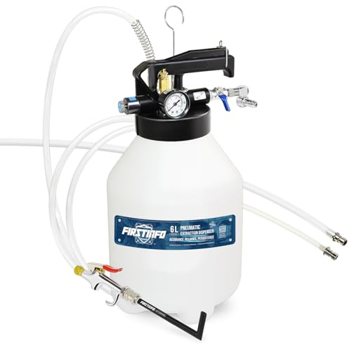 FIRSTINFO Getriebeöl Ablass Befüllgerät 6L Pneumatisch 1 ATF Adapter | 2-in-1: Befüllen & Absaugen. Taiwan-Patent, Sicherheitsventil 3 bar, Schnellkupplung, 22 Monate Garantie. A1132NXEU