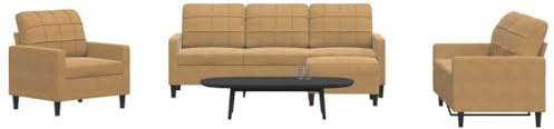 Qnhdfrt 4-TLG. Sofagarnitur Braun Samt: Sessel 2-Sitzer Sofa 3-Sitzer Sofa und Fußhocker Set - Modernes Design Couchgarnitur für Wohnzimmer Esszimmer Balkon oder Jugendzimmer