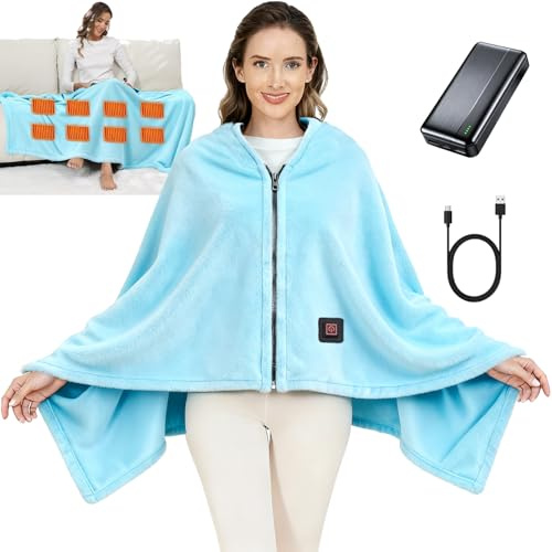 Ahigh Heizdecke mit Akku Kabellos, Elektrische Wärmedecke mit 3 Temperaturstufen & Überhitzungsschutz 150x80cm Doppelseitig Flanell Doppelte Dicke Ideal für Zuhause, Büro, Camping | Waschbar