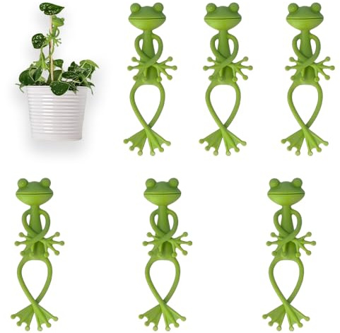 Glamifyr 6 Stück Frosch Pflanzenstütze,Frosch Pflanzenclips,Pflanzenclips,Pflanzenstütze & Pflanzen Clips für Kletterpflanzen,Wiederverwendbare Pflanzenklammern für Garten,Balkon & Topfdekoration