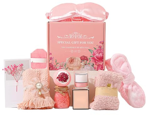 JINGLING Women Care Baskets - 8 Piece Bath Supplies Relaxation and Comfort - Personal Care Set For Christmas | Holiday Parties Winter Home Bedroom Bathroom