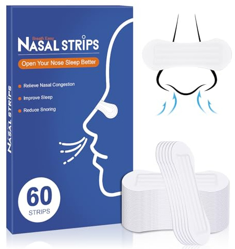 Nasenpflaster gegen schnarchen 60 Stück, Anti-schnarch Nose strips Für besser Schlafen, Nasenstrips besser atmen mit extra Halt hautverträglich(Transparent)