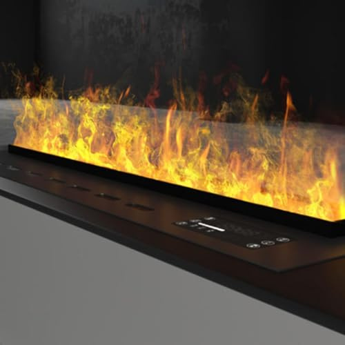 URJWAN Dekorativer elektrischer Wasserdampf-Kamin-Luftbefeuchter mit 3D-Zerstäubungsflamme, 3 mm ultradünnem Panel, ohne Heizung 0.7m