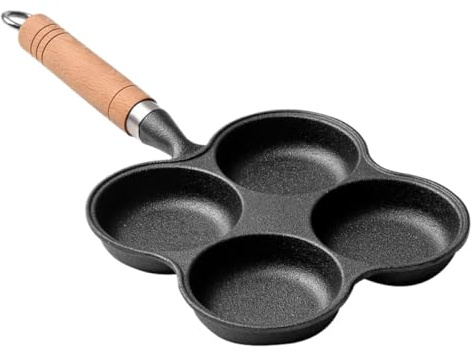 Sewroro Four-Hole Non-Stick Egg Frying Pan with Hamburg Mould, Small Size Omelette and Pancake Cooking Tool for Gas and Induction Stoves