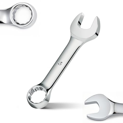 TIBOO DAY Combination Spanner Metric 10mm Mini Stubby Combination Wrench | CR-V Steel, 12 Point Box End & Open End Stubby Spanner with Carbon Steel Short Length and Slim Body Perfect for Confined Area