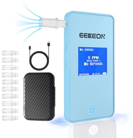 KetoTracker Ketone Breath Meter, Ketone Meter for Ketosis Monitoring, Breath Ketone Tester, No Strips Needed, 1-Button Management with 10pc Mouthpieces(Blue)