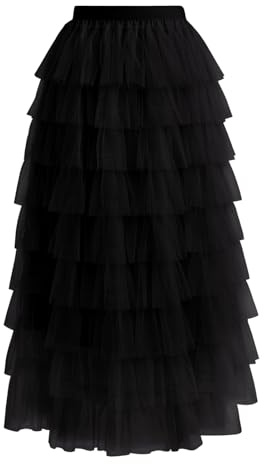 REORIA Women's Tulle Skirt High Waist Layered Mesh Skirt Black Medium